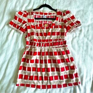 Vtg Y2K Piper & Blue Geometric Milkmaid Pleated Womens XS Pin Tuck Top Coquette